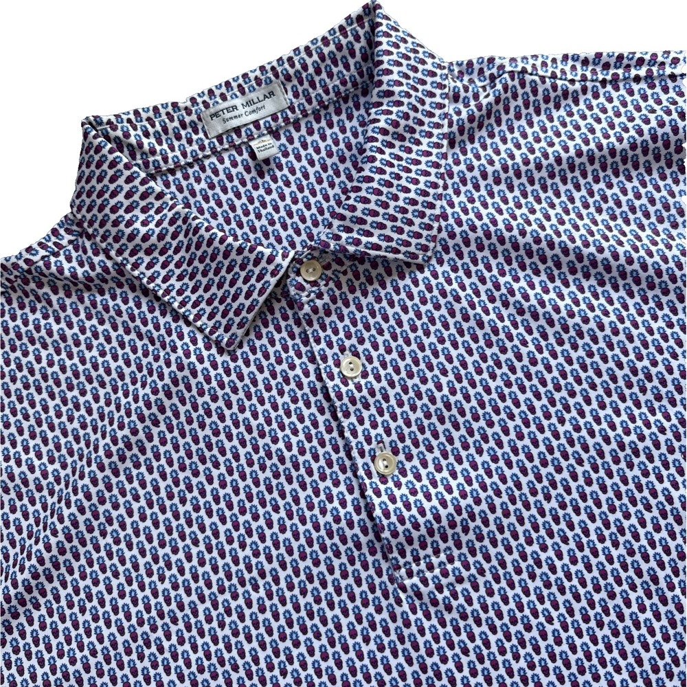 Peter Millar Piña Skullada Golf Polo Shirt Men XL Pineapple Tiki Skull Print
